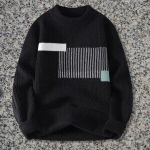 Men's Black Crewneck Sweater with Modern Design
